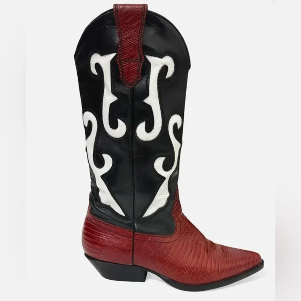NINE WEST Vintage Red and Black Western Cowboy Boots